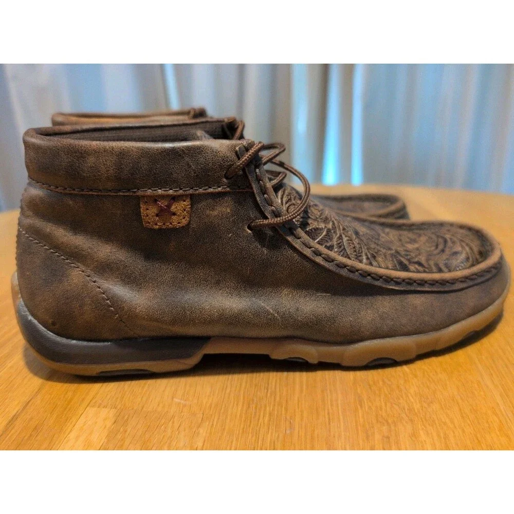 Twisted X Women's Sz 8 Tooled Chukka Driving Mocs Boots Leather Western WDM0079